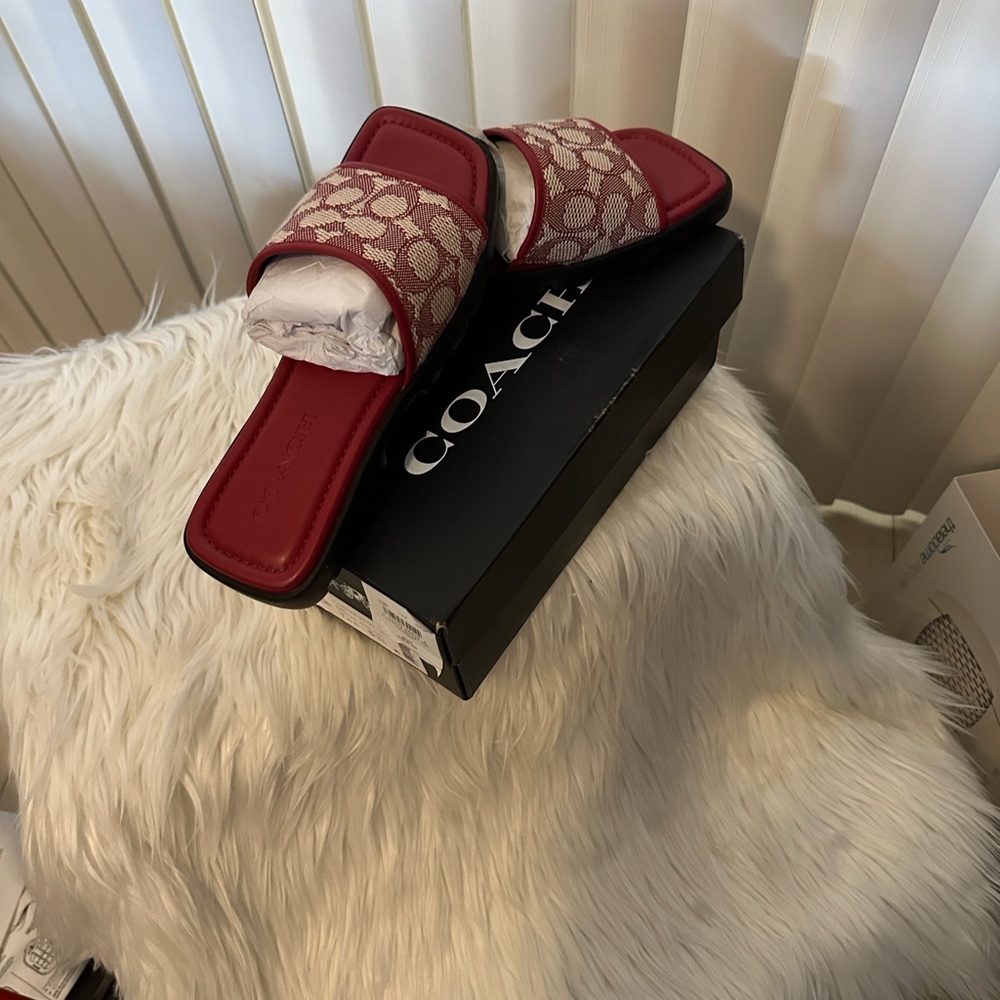 Coach Burgundy and Cream Women's Slide Sandals - Picture 6 of 8